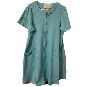 Stan Herman Vintage Mint Zip Embossed Robe Swim Cover Pocket Green Lounger.